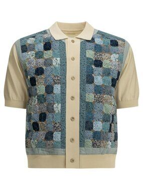 Kapital Button-Down Polo Shirt Knit X Yoyo Quilt Polo Tag Size 3 Men